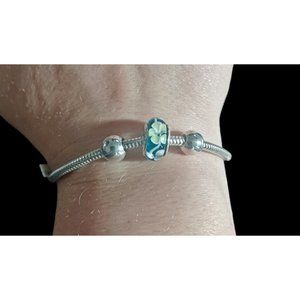 Sim Stars 925 Sterling Silver Glass Bead Charm Bracelet 7.75" NWT